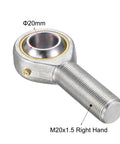 Spherical Rod End Bearing 20mm Bore M20x1.5 Right Hand Male Thread Connector, Self Lubricated Joint, 14 Degree Misalignment, Built Tough With 45 Steel Body And Hardened Ball, Great For Hydraulic Cylinders And Heavy Machinery, 20mm bore and M20x1.5 RH thread
