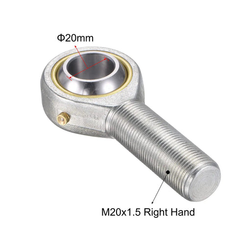 Spherical Rod End Bearing 20mm Bore M20x1.5 Right Hand Male Thread Connector, Self Lubricated Joint, 14 Degree Misalignment, Built Tough With 45 Steel Body And Hardened Ball, Great For Hydraulic Cylinders And Heavy Machinery, 20mm bore and M20x1.5 RH thread