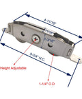 Heavy Duty 304 Stainless Steel Patio Door Roller Assembly With One And One Quarter Inch Wheels Height Adjustable Replacement For Sliding Glass Doors 2 Pack Supports Up To 300 Lbs Durable Roller System For Smooth Easy Gliding with dimensions labeled