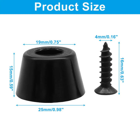 36 Pack Non Slip Rubber Feet For Cutting Boards, Furniture, And Electronics, showing size of 25x19x15mm conical bumper with screw