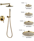 UMJIGF Shower System Titanium Gold Brass Luxury Mixer Shower Faucet Set with 8 Inch, 10 Inch, 12 Inch, 16 Inch shower heads