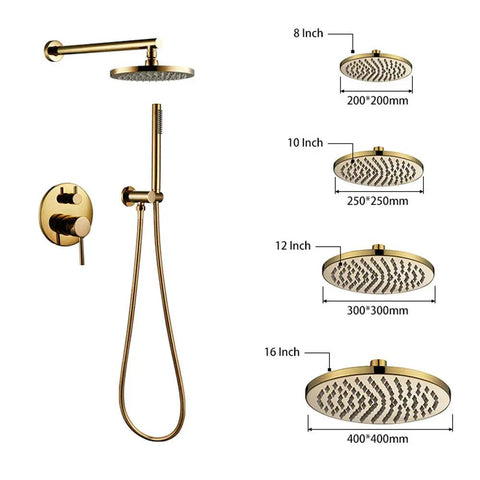 UMJIGF Shower System Titanium Gold Brass Luxury Mixer Shower Faucet Set with 8 Inch, 10 Inch, 12 Inch, 16 Inch shower heads