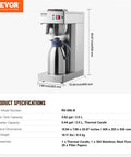 12 Cup Commercial Drip Coffee Maker With Thermal Vacuum Carafe Keeps Coffee Hot Or Cold All Day No Fuss For Restaurant Office Cafe Stainless Steel Brewer That Brews A Full Pot In About 9 Minutes shown from side view
