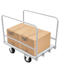Heavy Duty Platform Cart That Feels Like a Workhorse, Steel Frame With Detachable Base, 2000 Lbs Capacity, Four Double Bearing Casters With 360 Degree Spin, Two Lockable Wheels, Smooth Maneuvering For Warehouse And Shop Floor with boxes