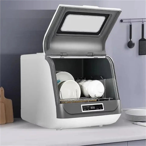 Compact Countertop Dishwasher Featuring Hot Water Sanitizing And Rapid Dry Cycle A Real Game Changer For Tight Kitchens Making Cleanup A Breeze For Busy Folks Who Want That Smooth Experience with plates inside.