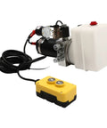 Heavy Duty 12V Electric Hydraulic Pump With Single Acting Power Source For Tipping Applications. Features Copper And Aluminum Build.