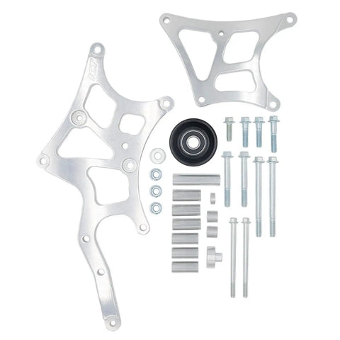 Built Damn Tough Driver Side Alternator And Power Steering Pump Kit For LT Gen 5 Chevy Silverado with aluminum bracket and hardware.