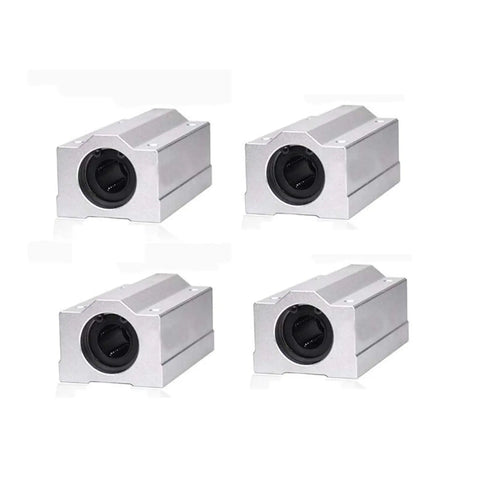 Four Pack Linear Motion Bearing Slides SCS8UU For CNC Machines And 3D Printers SCS6UU To SCS25UU Range Dope Quality Precision Rails Built For Your Hobby Machining And DIY Projects Durable Bearings For Accurate Movement. Four-pack aluminum linear bearing blocks for CNC and 3D printer rails