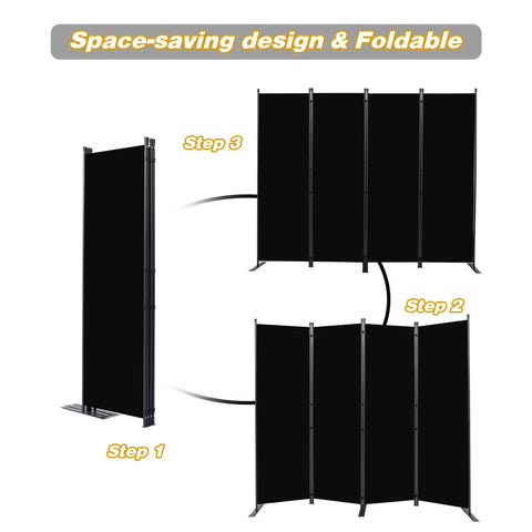 4 Panel Folding Privacy Screen Room Divider With Wider Feet, 6 Ft Portable Freestanding Partition In Black, setup steps