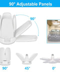 4 Pack LED Garage Lights 60W 6000LM Deformable Ceiling Fixtures E26 Dimmable 6500K Daylight Four Leaf Design angle view
