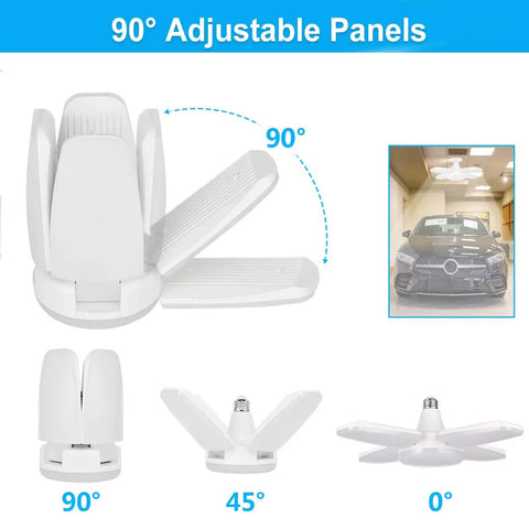 4 Pack LED Garage Lights 60W 6000LM Deformable Ceiling Fixtures E26 Dimmable 6500K Daylight Four Leaf Design angle view