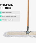 Straight Up Heavy Duty 36 Inch Commercial Dust Mop And Floor Sweeper With Thick Cotton Head And Solid Wood Handle in box.