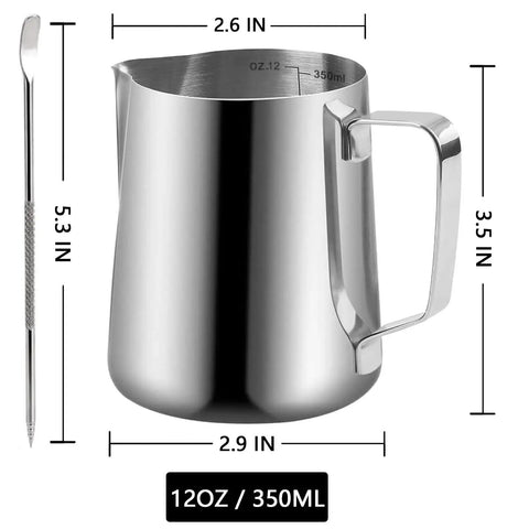Stainless Steel 304 Milk Frothing Pitcher Cup 12oz 350ml With V Mouth Design For Latte Art Cappuccino Espresso Barista