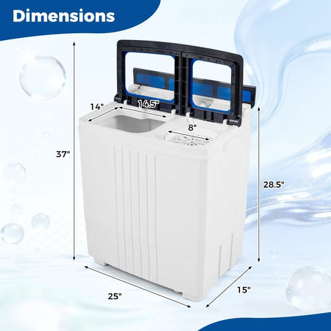 Straight Up The Best Portable Twin Tub Washing Machine With Built In Drain Pump 20 Lbs Compact Laundry Spinner dimensions 37 x 25 x 15 inches.