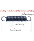 Heavy Duty 2 Pc Tension Springs With Open Hooks Pullback Force Wire Spring For Mechanical Repairs showing size dimensions.