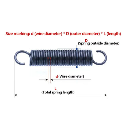 Heavy Duty 2 Pc Tension Springs With Open Hooks Pullback Force Wire Spring For Mechanical Repairs showing size dimensions.