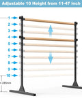 4 Foot Height Adjustable Freestanding Wooden Ballet Barre With Double Bar Heavy Duty For Your Home Gym Dance Barre Portable 350 Lb Capacity For Stretching Practice And Everyday Fitness showing 10 height levels