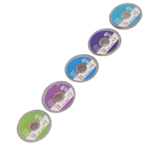 Solder Wick Set 5 Pcs 1.5m Each For Fast Heat Transfer Copper Wire Solder Removal, Flat Braid Design Spools in Assorted Colors