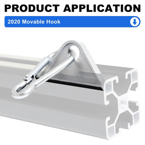 8 Pack 2020 Extrusion Sliding Hook For 20 Series T Slot And V Slot Aluminum Extrusion, silver hook installed on aluminum bar