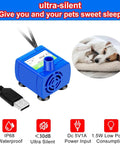 Pet Water Fountain Pump Replacement With LED Indicator And Cleaning Brush, 5V 1.5W Motor Compatible DR-DC160, USB power, blue.