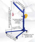 Heavy Duty Manual Crane Workhorse With Swivel Caster Wheels And Self Locking Winch Hand Cranked Folding Lift Jack For Engine Swaps 500 KG Capacity with adjustable measurements.