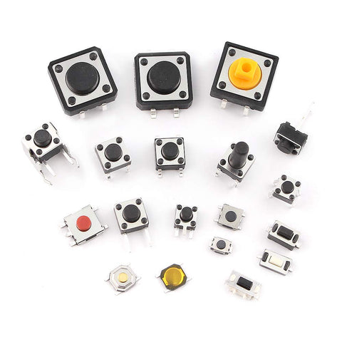 Assorted switches from 125 Piece Tactile Switch Kit With 25 Value Micro Momentary Push Button Switches For SMD And DIP Use