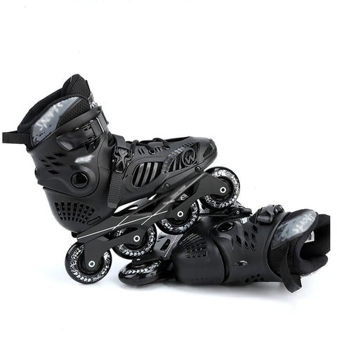 Black Fast Speed Inline Skates for Adults Unisex with Safe Ratchet Buckle and Laces Closure, Impact Resistant Shell