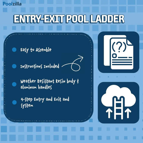 In Pool Ladder For 48 To 54 Inch Pools, Deck Mounted Aluminum And Resin Entry System With Dual Handrails, Four Resin Treads, Easy Climb, Stable Support Up To 250 Lbs, Ideal For Safe Pool Access, 4-step entry and exit ladder