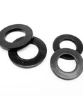Black Plated 304 A2 Stainless Steel GB97 Flat Washer Plain Gasket Pad M1.6 To M12, assorted sizes, close-up view, 100 pieces pack