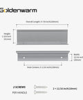 Diagram of Brushed Nickel Finger Edge Pulls for Cabinets and Drawers, with 5 Inch Hole Centers, dimensions, and screws shown