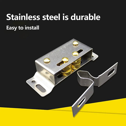Push To Open Cabinet Latch Set 2 Pack Stainless Steel Silver Double Roller Door Catch with durable design and easy install