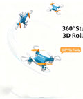 Palm-Sized Mini Drone For All Ages With LED Light Display performing 360 Degree Flips in the air, showcasing stable midair hover.