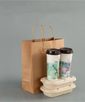 Brown Kraft Bags Heavy Duty Thickened Kraft Paper Shopping Bags 60 Pack Bulk For Takeout Groceries Parties Weddings Gifts 32x11x25cm Durable Reusable Eco Friendly Everyday Carry Bags with coffee cups and containers