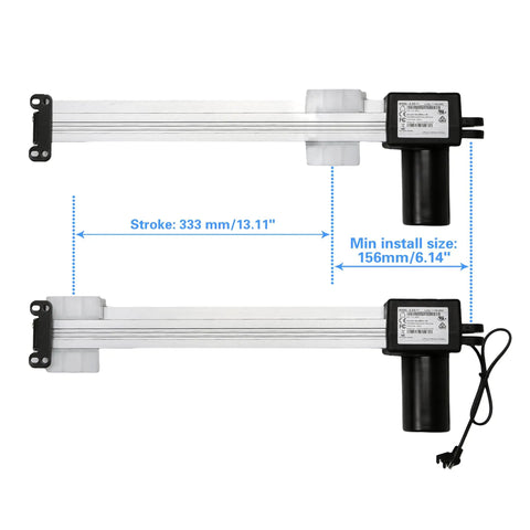 Power Recliner Motor Kit JLDQ.11.156.333D showing stroke of 333mm and min install size of 156mm for lift chairs.