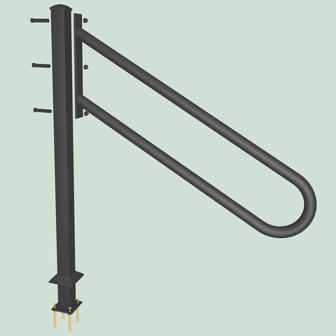 Sturdy Metal Outdoor Stair Handrail For One To Three Steps Single Post Wrought Iron Design Matte Black Rust Proof Railing