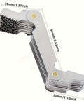 Front view of 58-piece metric and imperial screw thread pitch gauge set with folding metal blades.