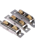 Pro Grade Heavy Duty Stainless Steel Double Wheel Sliding Door And Window Pulley Kit With Slick Groove Track Rollers, brass wheels visible.