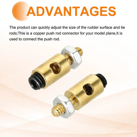 Two Pack Linkage Stoppers For RC Models Adjustable Servo Push Rods With Nuts And Screws D4x2.1mm Connecting Rods For RC Airplane Car And Helicopter Control Boards, copper connectors