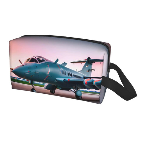 Aircraft Print Travel Cosmetic Bag Large Dopp Kit for Makeup and Toiletries featuring a dual-sided aircraft print design