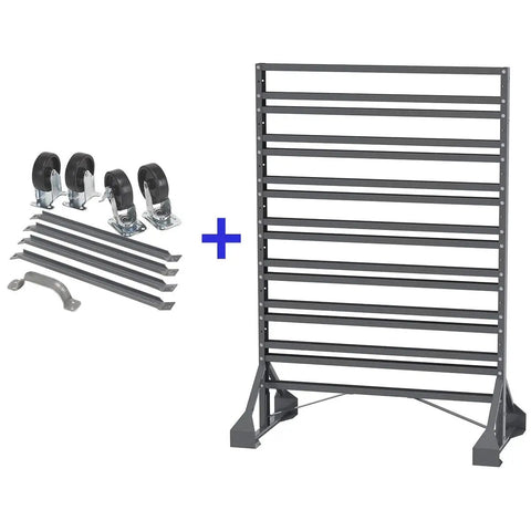Mobile Kit Caster Wheels With Brakes For Two Sided Steel Rail Hanging System Garage Organizer 30016 with fixed and swivel wheels