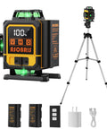 Ultra Precise 4x360 Degrees Self Leveling Laser Level Kit With Tripod, LCD Touch Screen, Green Cross Line, 4D Laser Leveler Tool