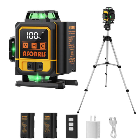 Ultra Precise 4x360 Degrees Self Leveling Laser Level Kit With Tripod, LCD Touch Screen, Green Cross Line, 4D Laser Leveler Tool
