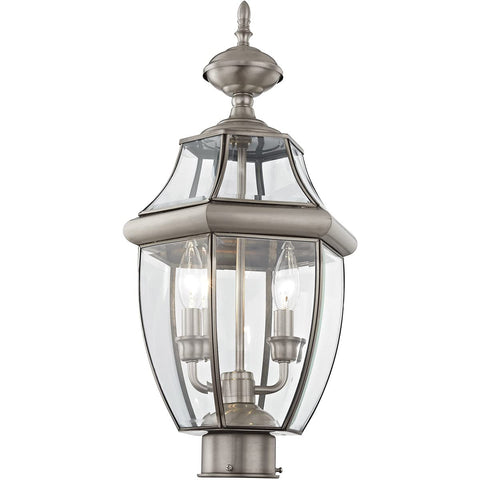 Monterey Two Light Outdoor Post Head Light In Brushed Nickel Finish With Solid Brass Construction And Clear Beveled Glass Classic Outdoor Lantern