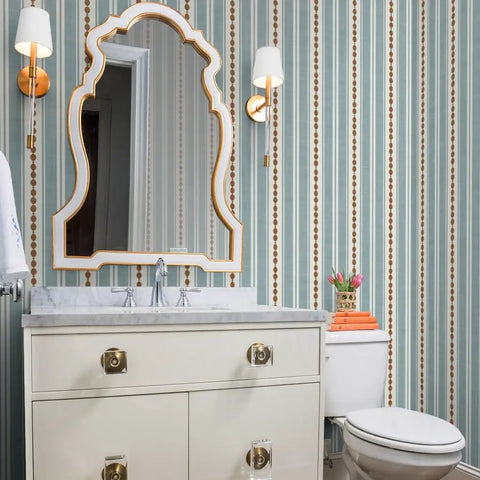 Custom Printed Vinyl Wall Covering With A Subtle Leather Look And Modern Stripe Pattern Great For Commercial Spots Or Home Hangouts in a bathroom.