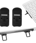 Two Pack Keyboard Riser With Dual Tilt Angles, Portable Foldable Keyboard Feet for Laptops and Desktops shown with keyboard