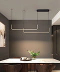 Modern Linear Dimmable LED Pendant Light, Two-Light Fixture above a dining table, Black Finish, 3000K Warm White