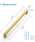 Gold Brushed Brass Cabinet Pulls With Handy Screwdriver, 9 1/4 Inch Overall Length, 8 4/5 Inch Hole Center, measurement diagram