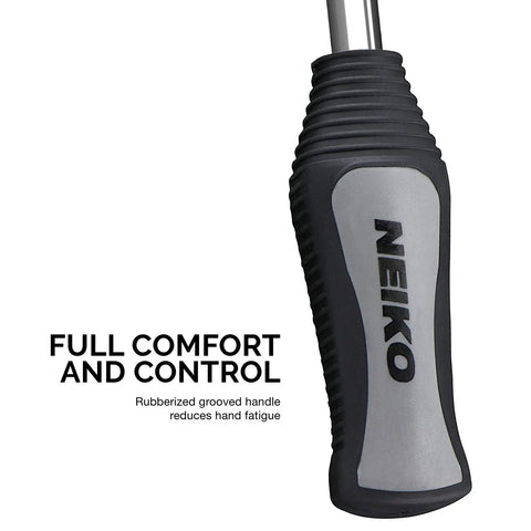 5-Piece Tire Lever Set With 11.5 Inch Hardened Steel Spoons, rubberized handle for comfort and control, text reads 'Full Comfort And Control'