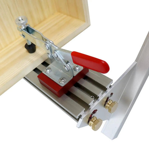 Heavy Duty Aluminum Table Saw Spline Clamp Jig With Four Flip Limiters And Uhmw Gliding Tracks, detailed view of clamp mechanism.
