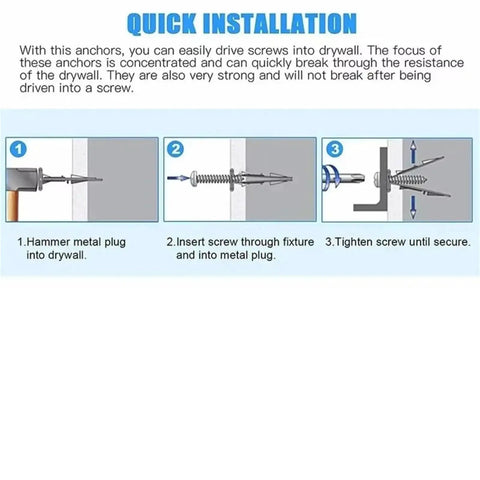 400 Piece Drywall Anchors Kit With Built In Drill Tip No Drill No Holes For Picture Frames Shelves And TVs Easy DIY Wall Mount Solution Fits Standard Cabinets And Brackets Galvanized Finish installed in drywall